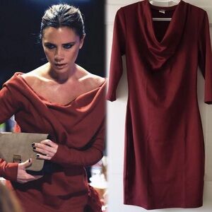 Céline By Champion Draped Collar Ponte Dress Wine SMALL